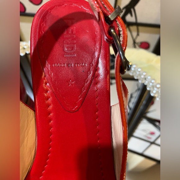 FENDI 😍Stunning!Sling back wedges sandals red patent leather.Retail $800.00 - Picture 6 of 8
